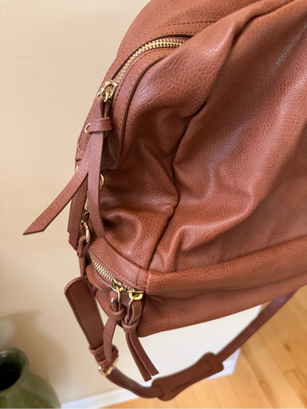 Sole Society Brown Faux Leather Weekender Travel Duffel Bag Shoe Compartment - Picture 7 of 11